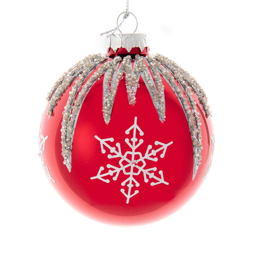 Kurt Adler 80MM Red and Silver Snowflake Ball Ornaments, 6 Piece Set